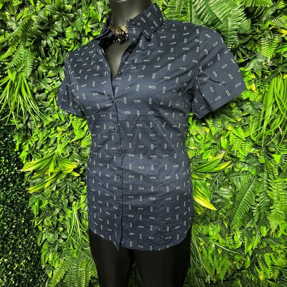Women Tops 1XL Blue Button Shirt Short Sleeve Collared‎ Work Career MOJO 1602 - Picture 1 of 9